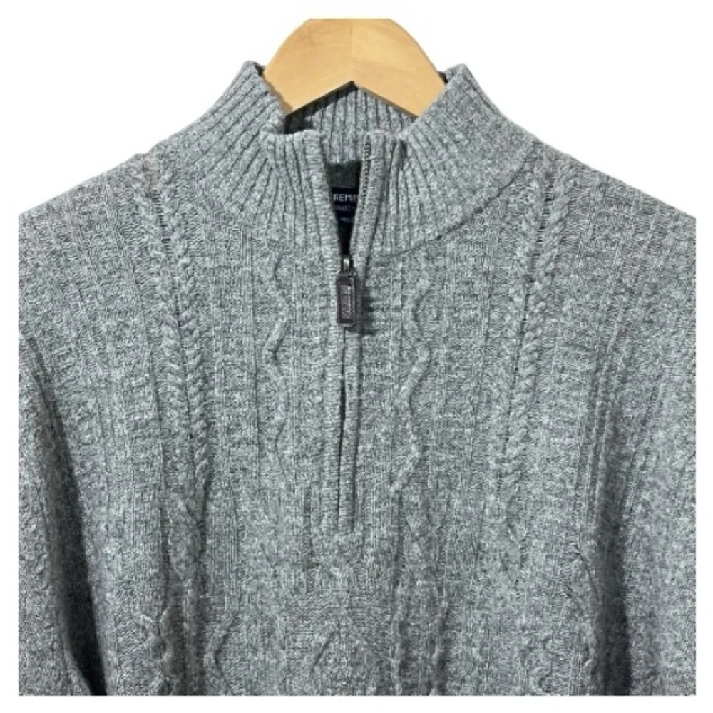 Cremieux Men’s Wool Cashmere Cable Knit Quarter Zip Sweater Gray Size L
